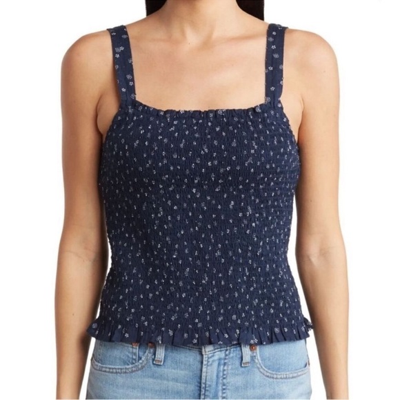 Madewell Tops - Madewell Lucie Navy Daisy Print Smocked Tank Top
